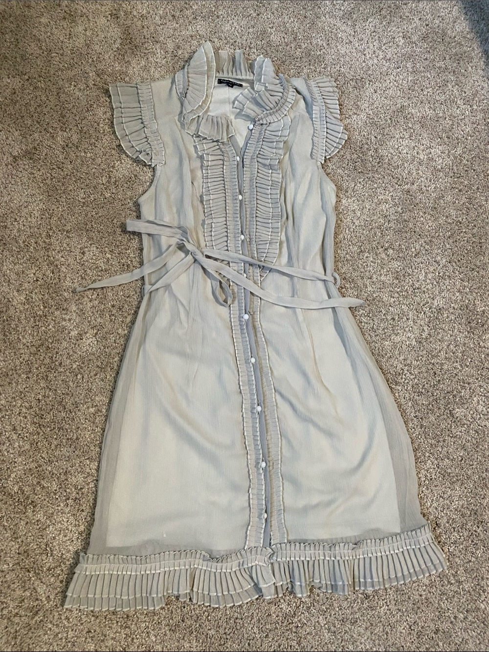 Light Gray Ruffle-Trim Button-Down Midi Dress